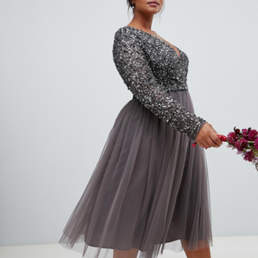 Asos Maya Plus size sequin dress midi length